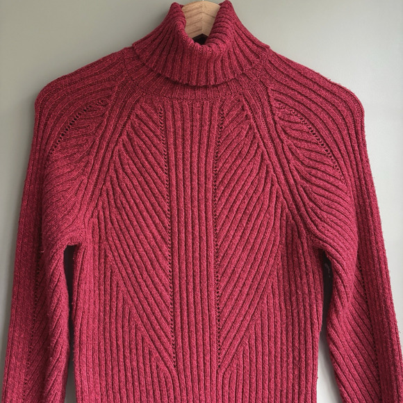 SUNDANCE Ribbed Knit Turtleneck Fitted Sweater Cotton Silk Stretchy Red S - Picture 4 of 13